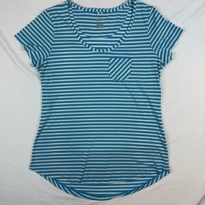 Nike Dri Fit Blue White Striped Short Sleeve Fitted Cotton Athletic T Shirt XL